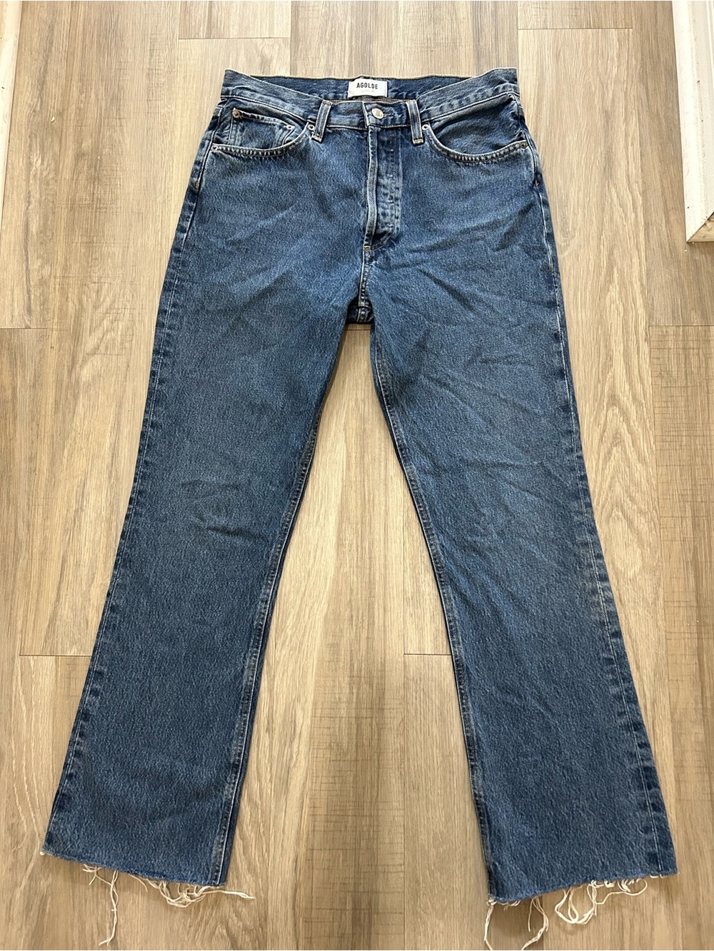 AGOLDE Relaxed Boot Cut Jeans Button Fly Raw Hem Sz 27